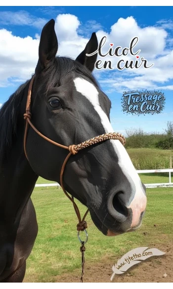 Licol en cuir tressé ND à anneau